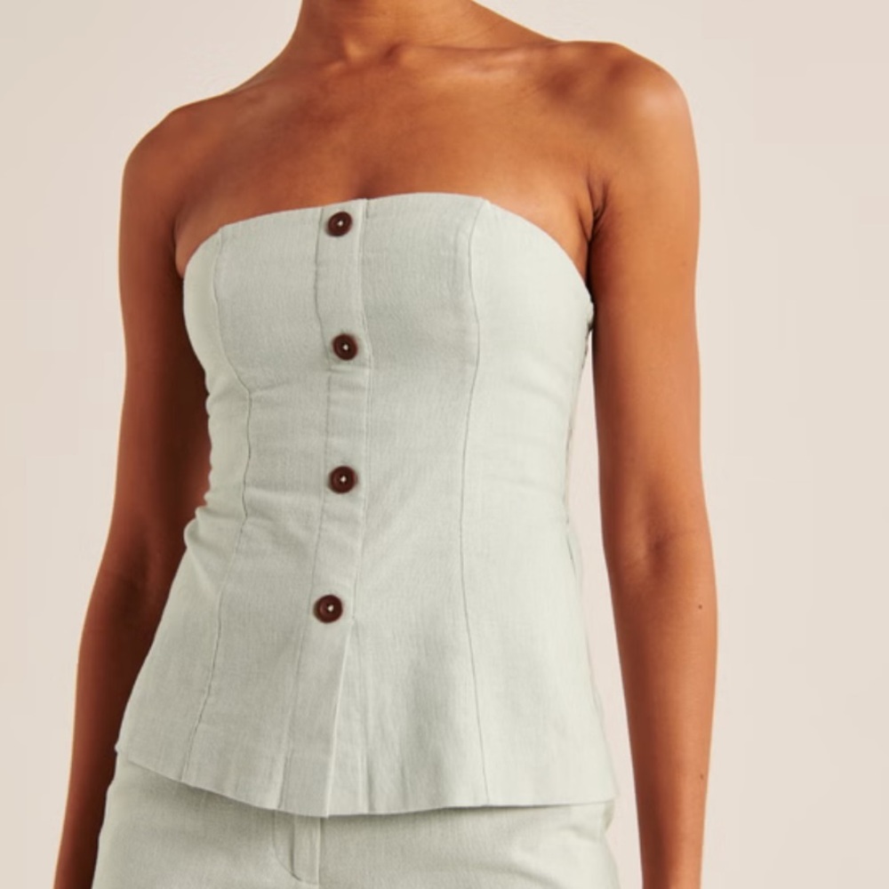 Strapless linen blend top
